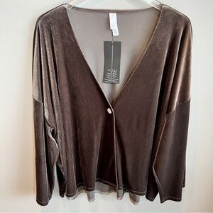 NEW MARLA WYNNE Velvet Velour Top Cardigan size L